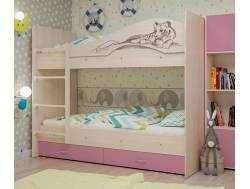 Двухъярусная кровать Мая Сафари розовый