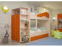 Двухъярусная кровать со шкафом Мая щиты оранжевый