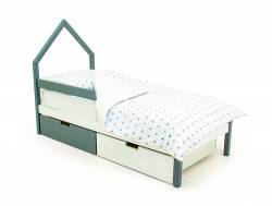 Кровать-домик мини Svogen с ящиками и бортиком графит-белый
