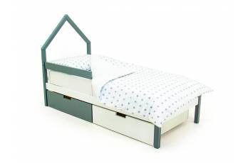 Кровать-домик мини Svogen с ящиками и бортиком графит-белый