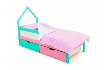 Кровать-домик мини Svogen с ящиками и бортиком мятный-лаванда