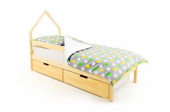 Кровать-домик мини Svogen с ящиками и бортиком натура без покрытия