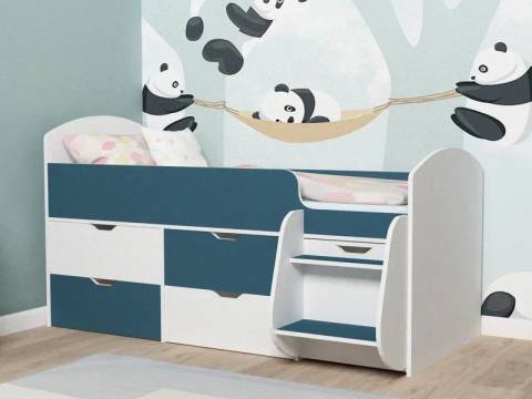 Кровать Малыш-7 белое дерево-лазурь