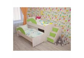 Кровать 2-х ярусная выкатная с ящиком и лестницей Радуга салатовый