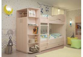 Двухъярусная кровать со шкафом Мая щиты дуб млечный