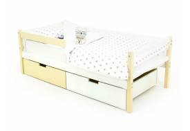 Кровать-тахта Svogen с ящиками и бортиком бежевый-белый