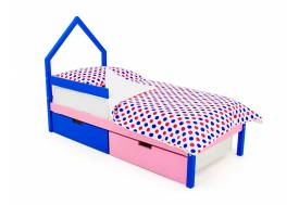 Кровать-домик мини Svogen с ящиками и бортиком синий-лаванда