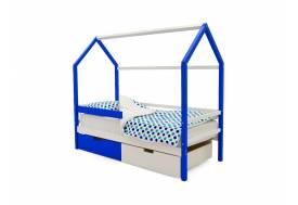 Кровать-домик Svogen с ящиками и бортиком сине-белый
