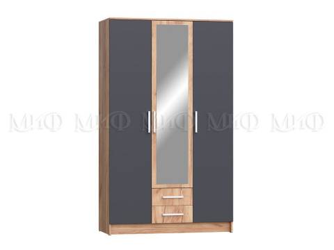 Шкаф для одежды 3-дверный Мартина Графит, Дуб крафт