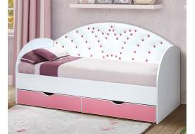 Кровать с продольной мягкой спинкой Корона №4 800х1600 мм розовая