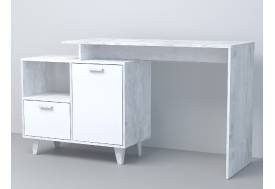 Стол письменный Эго Ст-2 бетон светлый/белый глянец на ножках