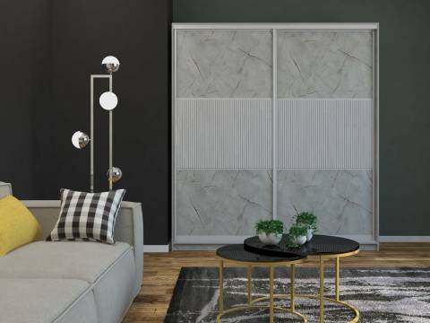 Шкаф-купе Ксения 1400 широкая рельефная вставка МДФ Каспий светлый