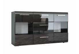 Комод 3 ящика 2 двери со стеклом Домино черный