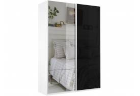 Шкаф-купе Прайм 2-х дверный 1400 Зеркало/Стекло Черное Белый Снег