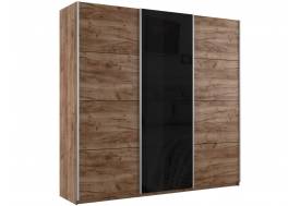 Шкаф-купе Прайм 3-х дверный 2100 ДСП/Стекло Черное/ДСП Крафт табачный