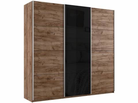 Шкаф-купе Прайм 3-х дверный 2100 ДСП/Стекло Черное/ДСП Крафт табачный