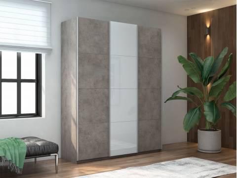 Шкаф-купе Прайм 3-х дверный 2100 ДСП/Стекло Белое/ДСП Бетон