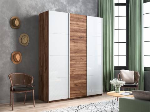 Шкаф-купе Прайм 3-х дверный 1800 два Стекла Белые/ДСП Крафт табачный