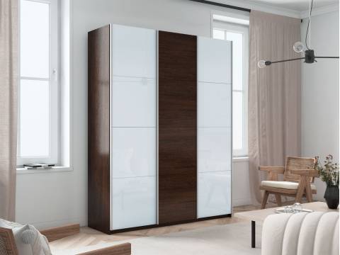 Шкаф-купе Прайм 3-х дверный 2100 два Стекла Белые/ДСП Венге