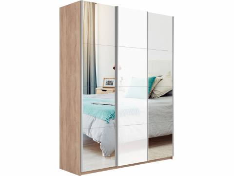 Шкаф-купе Прайм 3-х дверный 2100 Зеркало/Стекло Белое/Зеркало Сонома