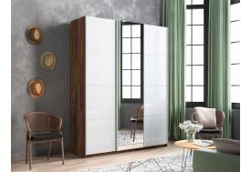 Шкаф-купе Прайм 3-х дверный 2100 два Стекла Белые/Зеркало Крафт табачный