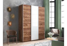 Шкаф-купе Прайм Широкий 3-х дверный два ДСП/Стекло Белое Крафт табачный