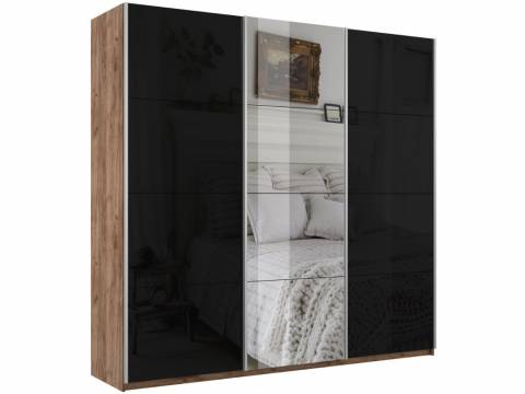 Шкаф-купе Прайм Широкий 3-х дверный два черных стекла/зеркало Крафт табачный