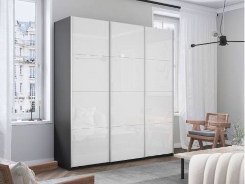 Шкаф-купе Прайм Широкий 3-х дверный три белых стекла Серый Диамант