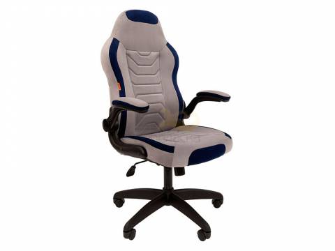Кресло Chairman game 50 Россия серый/синий велюр Т53/Т82 пластик черный