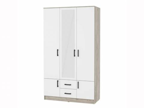 Шкаф Ронда ШК-3 с зеркалом дуб крафт серый, белый