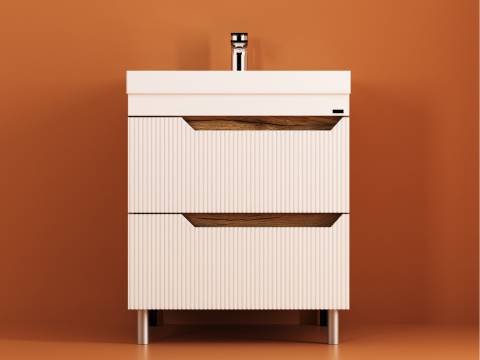 Тумба Леон Риф 70 напольная 2 ящика раковина Слим 70 солярис/белый риф