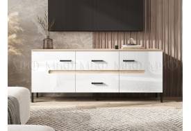 Тумба ТВ (металл) Ким Белый Глянец, Дуб Сонома