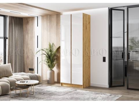 Шкаф двухстворчатый Келвин (800) Белый Глянец, Дуб Крафт-вставка дуб крафт