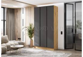 Шкаф трехстворчатый Келвин (1200) Графит, Дуб Крафт-вставка черная