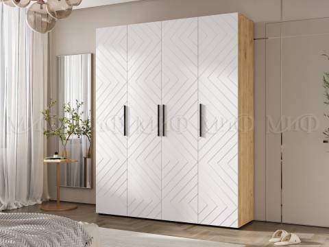 Шкаф четырехстворчатый (1800) Флэш Браш Вайт, Дуб Крафт