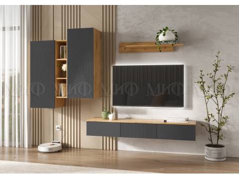 Гостиная навесная Флэш Браш Графит, Дуб Крафт