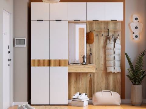 Прихожая Мебельсон К14 дуб крафт золотой/белое дерево