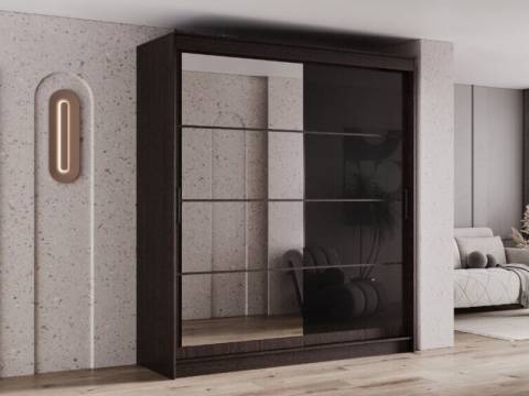 Шкаф-купе Гранд-1 2000 Дуб Венге-двери Зеркало-Лакобель черный