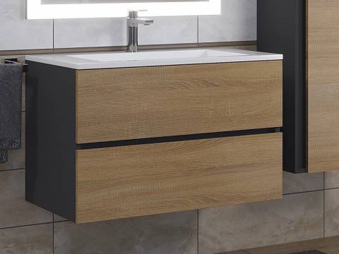 Тумба с раковиной Uperwood Barsa-Next черная/дуб сонома 80 см