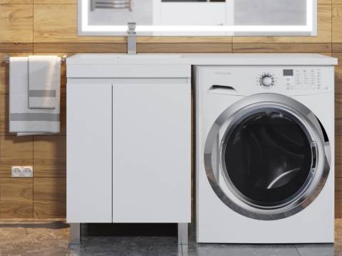 Тумба с раковиной Uperwood Magenta 60-120 см напольная белая с дверцами левая