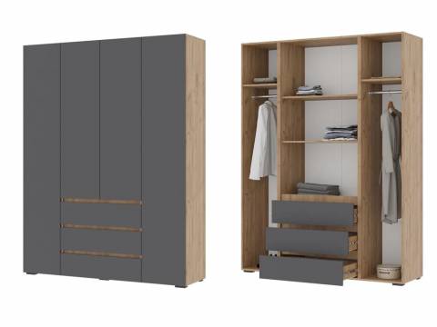 Шкаф с ящиками Хелен 4-х створчатый ШК 05 Дуб крафт золотой-Серый графит