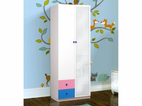 Шкаф 2-х дверный комбинированный с зеркалом Радуга розовый/cиний