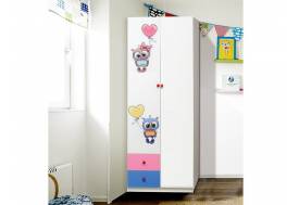 Шкаф двухдверный с ящиками и фотопечатью Совята 2.2