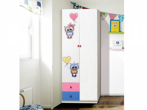 Шкаф двухдверный с ящиками и фотопечатью Совята 2.2