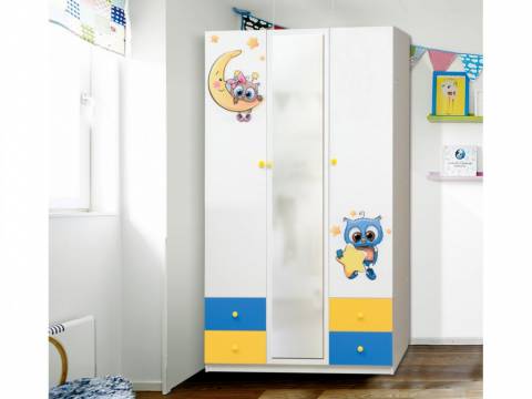 Шкаф трехдверный с зеркалом и фотопечатью Совята 3.2